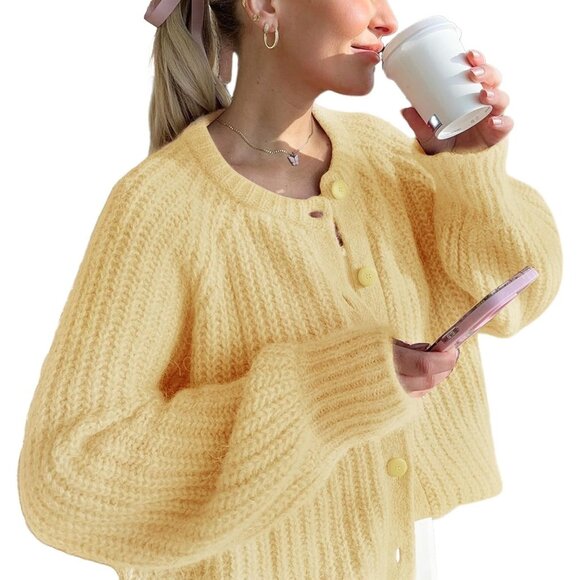 Women's Long Sleeve Button Chunky Soft Knit Open Front Outwear Knitwear Coat - Picture 2 of 6